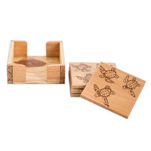 Load image into Gallery viewer, Set of 4 Turtle-Themed Laurel Wood Coasters with Storage Box - Turtle's Drinks | NOVICA