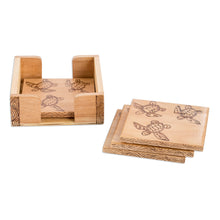 Load image into Gallery viewer, Set of 4 Turtle-Themed Laurel Wood Coasters with Storage Box - Turtle's Drinks | NOVICA