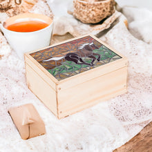 Load image into Gallery viewer, Handcrafted Horse Mosaic Pinewood Tea Box in White - Delightful Liberty | NOVICA