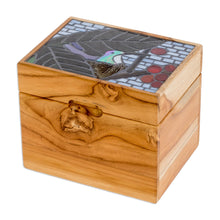Load image into Gallery viewer, Hummingbird-Themed Mosaic Teak Wood Decorative Box - Mosaically Charming | NOVICA