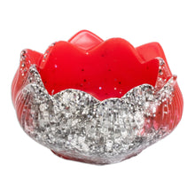 Load image into Gallery viewer, Red Resin Lotus Tealight Candleholder with Silver Glitter - Passionate Peace | NOVICA