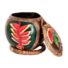 Load image into Gallery viewer, Hand-Painted Red Heliconia Dried Gourd Decorative Accent - Red Heliconias | NOVICA