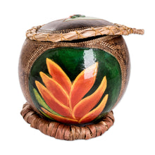 Load image into Gallery viewer, Hand-Painted Orange Heliconia Dried Gourd Decorative Accent - Orange Heliconias | NOVICA