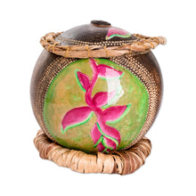 Load image into Gallery viewer, Hand-Painted Fuchsia Heliconia Dried Gourd Decorative Accent - Fuchsia Heliconias | NOVICA
