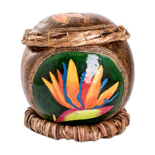 Load image into Gallery viewer, Crane Flower-Themed Painted Dried Gourd Decorative Accent - Crane Flower | NOVICA