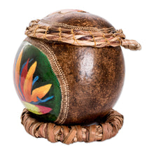 Load image into Gallery viewer, Crane Flower-Themed Painted Dried Gourd Decorative Accent - Crane Flower | NOVICA