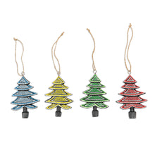 Load image into Gallery viewer, Set of 4 Handcrafted Colorful Albesia Wood Tree Ornaments - Island's Forest | NOVICA