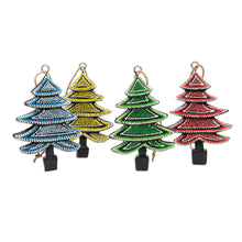 Load image into Gallery viewer, Set of 4 Handcrafted Colorful Albesia Wood Tree Ornaments - Island's Forest | NOVICA