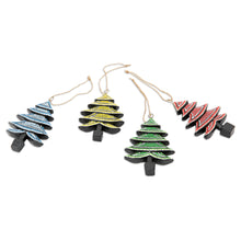 Load image into Gallery viewer, Set of 4 Handcrafted Colorful Albesia Wood Tree Ornaments - Island's Forest | NOVICA
