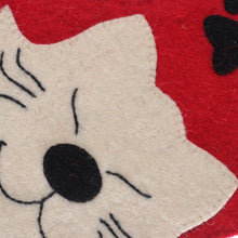 Load image into Gallery viewer, Handcrafted Cat-Themed Red and White Wool Felt Stocking - Feline Eve | NOVICA