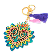 Load image into Gallery viewer, Hand-Painted Wood Heart Keychain & Bag Charm with Tassels - Shimmering Heart | NOVICA