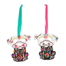 Load image into Gallery viewer, 2 Hand-Painted Wood Day of the Dead Skeleton Dog Ornaments - Day of the Dead Dog | NOVICA