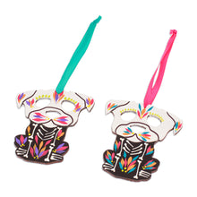 Load image into Gallery viewer, 2 Hand-Painted Wood Day of the Dead Skeleton Dog Ornaments - Day of the Dead Dog | NOVICA