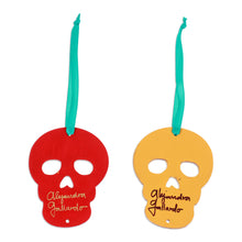 Load image into Gallery viewer, Pair of Hand-Painted Wood Day of the Dead Skull Ornaments - Mexican Tradition | NOVICA