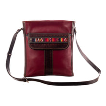 Load image into Gallery viewer, Burgundy Leather Sling Bag with Hand Loomed Wool Accent - Route to Adventure | NOVICA