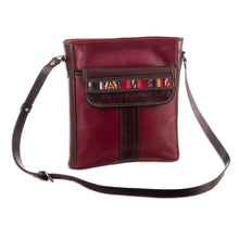 Load image into Gallery viewer, Burgundy Leather Sling Bag with Hand Loomed Wool Accent - Route to Adventure | NOVICA