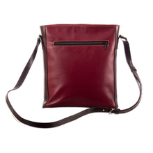 Load image into Gallery viewer, Burgundy Leather Sling Bag with Hand Loomed Wool Accent - Route to Adventure | NOVICA