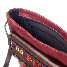 Load image into Gallery viewer, Burgundy Leather Sling Bag with Hand Loomed Wool Accent - Route to Adventure | NOVICA