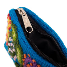Load image into Gallery viewer, Handcrafted Leaf-Themed Blue Wool Coin Purse from Peru - Eden Blue | NOVICA