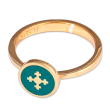 Load image into Gallery viewer, Polished Painted Teal 18k Gold-Plated Marash Ring - Marash Spirit | NOVICA