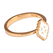 Load image into Gallery viewer, Polished Painted White 18k Gold-Plated Vishap Cocktail Ring - Vishap Paradise | NOVICA