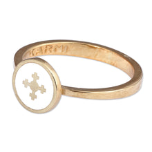 Load image into Gallery viewer, Hand-Painted White 18k Gold-Plated Marash Cocktail Ring - Marash Heaven | NOVICA