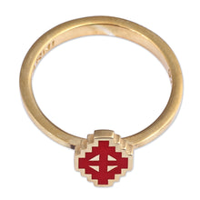 Load image into Gallery viewer, Hand-Painted Red 18k Gold-Plated Vishap Cocktail Ring - Vishap Passion | NOVICA