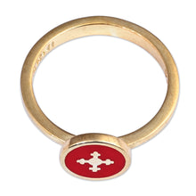 Load image into Gallery viewer, Hand-Painted Red 18k Gold-Plated Marash Cocktail Ring - Marash Passion | NOVICA