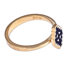 Load image into Gallery viewer, Hand-Painted Navy 18k Gold-Plated Vishap Cocktail Ring - Vishap Magic | NOVICA