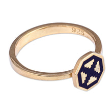 Load image into Gallery viewer, Polished Geometric Navy 18k Gold-Plated Cocktail Ring - This Magical Eternity | NOVICA