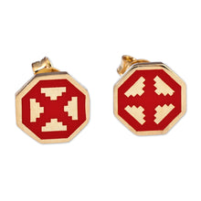 Load image into Gallery viewer, Polished Geometric Red 18k Gold-Plated Stud Earrings - This Passionate Eternity | NOVICA