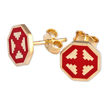 Load image into Gallery viewer, Polished Geometric Red 18k Gold-Plated Stud Earrings - This Passionate Eternity | NOVICA