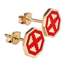 Load image into Gallery viewer, Polished Geometric Red 18k Gold-Plated Stud Earrings - This Passionate Eternity | NOVICA
