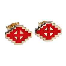 Load image into Gallery viewer, Hand-Painted Red 18k Gold-Plated Vishap Stud Earrings - Vishap Passion | NOVICA