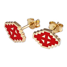 Load image into Gallery viewer, Hand-Painted Red 18k Gold-Plated Vishap Stud Earrings - Vishap Passion | NOVICA