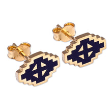 Load image into Gallery viewer, Hand-Painted Navy 18k Gold-Plated Vishap Stud Earrings - Vishap Magic | NOVICA