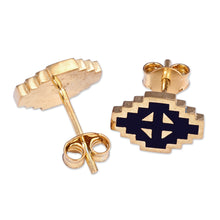 Load image into Gallery viewer, Hand-Painted Navy 18k Gold-Plated Vishap Stud Earrings - Vishap Magic | NOVICA