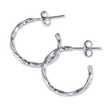 Load image into Gallery viewer, Polished Sterling Silver Torsade Half-Hoop Earrings - Chic Torsade | NOVICA
