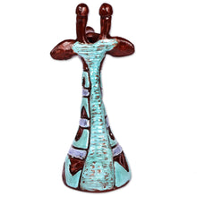 Load image into Gallery viewer, Wavy Purple and Blue Ceramic Giraffe Sculpture from Armenia - Wavy Giraffe | NOVICA