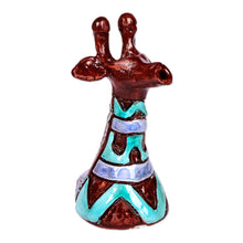 Load image into Gallery viewer, Ceramic Giraffe Sculpture with Blue and Purple Waves - Tall Waves | NOVICA
