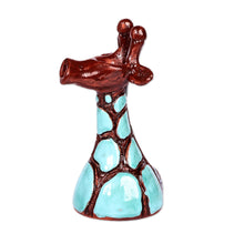 Load image into Gallery viewer, Ceramic Giraffe Sculpture in Blue and Brown Hues - Tall Blue | NOVICA