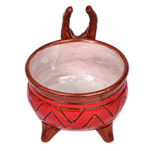 Load image into Gallery viewer, Painted Bull-Themed Red and Brown Ceramic Decorative Bowl - Fire Horns | NOVICA