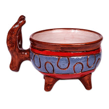 Load image into Gallery viewer, Painted Bull-Themed Brown and Blue Ceramic Decorative Bowl - Serene Horns | NOVICA