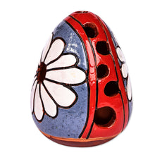 Load image into Gallery viewer, Hand-Painted Floral Blue and White Ceramic Candleholder - Pure Light | NOVICA