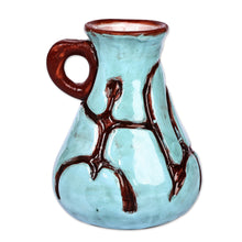 Load image into Gallery viewer, Turquoise and Brown Ceramic Vase with Ancient Pictographs - Ancestral Style | NOVICA
