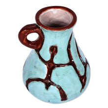 Load image into Gallery viewer, Turquoise and Brown Ceramic Vase with Ancient Pictographs - Ancestral Style | NOVICA