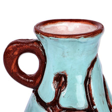 Load image into Gallery viewer, Turquoise and Brown Ceramic Vase with Ancient Pictographs - Ancestral Style | NOVICA