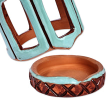 Load image into Gallery viewer, Handcrafted Traditional Blue and Brown Ceramic Candleholder - Serene Beacon | NOVICA