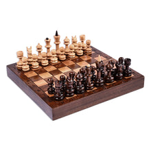 Load image into Gallery viewer, Wood Mini Chess Game Set Hand Carved in Armenia - Checkmate Conquest | NOVICA