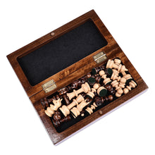 Load image into Gallery viewer, Wood Mini Chess Game Set Hand Carved in Armenia - Checkmate Conquest | NOVICA